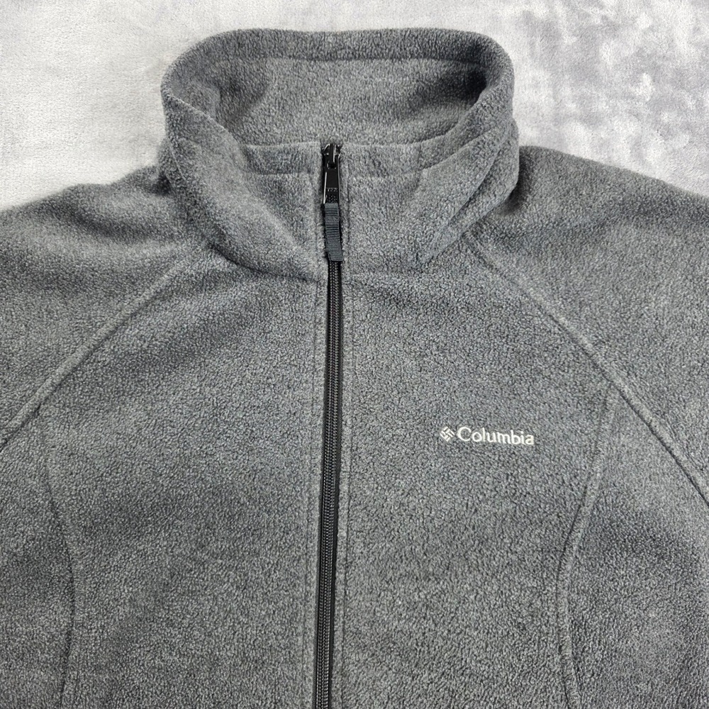 Columbia Fleece Jacket Mens XL Gray Full Zip Mock Neck Raglan Outdoor Layer - Picture 2 of 8